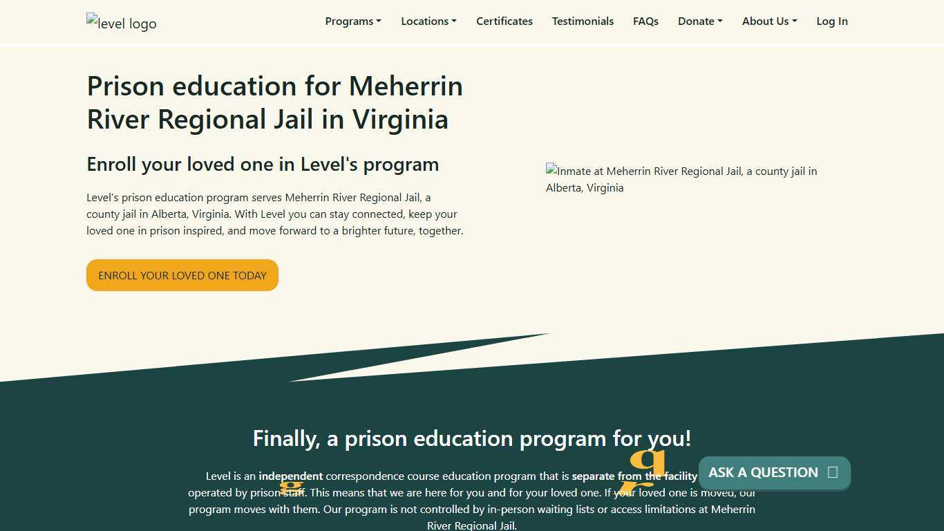 Prison Education For Meherrin River Regional Jail - Level