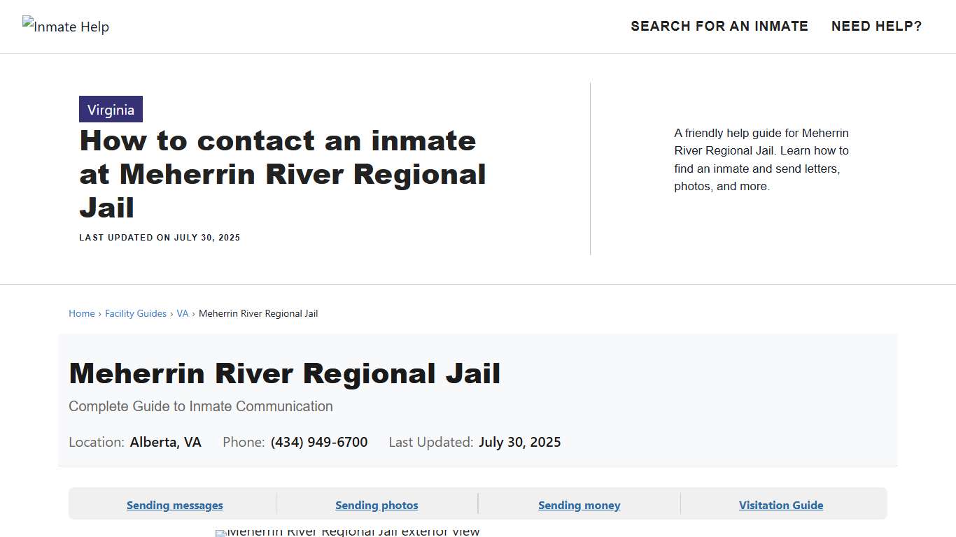 How to contact an inmate at Meherrin River Regional Jail - Inmate Help